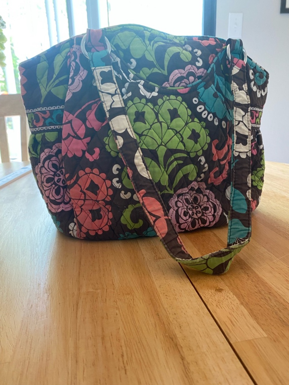 Vera Bradley Lola Quilted Floral Large Shoulder Purse in Brown and Pink - Picture 5 of 16